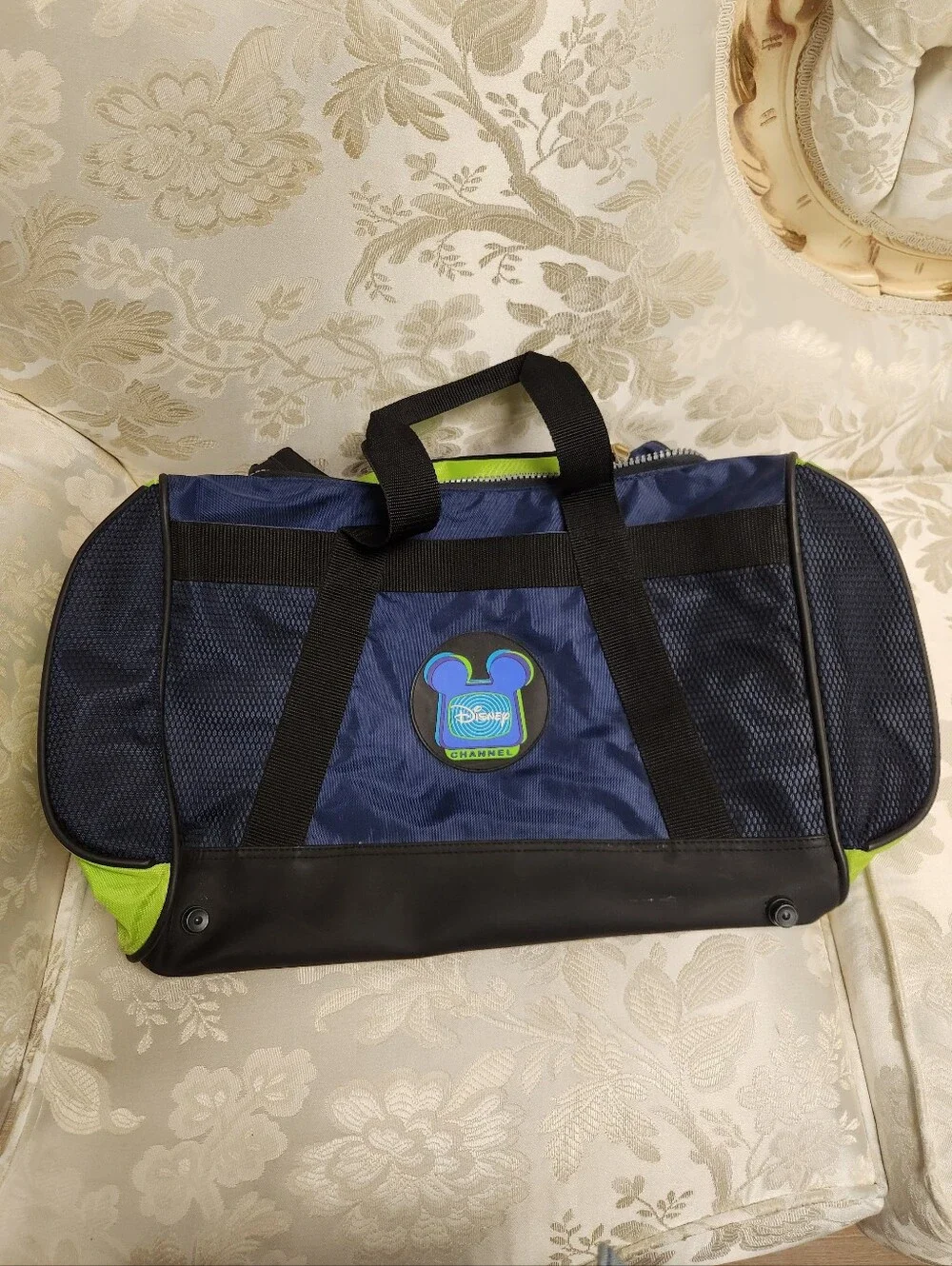 Vintage Disney Channel Duffel Bag Gym Bag Navy Blue Lime Green & Black with Logo
